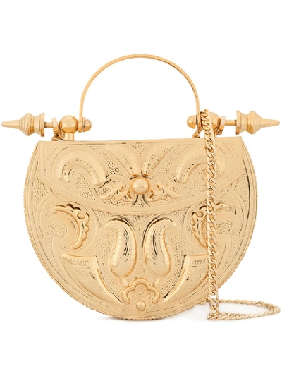 Okhtein Oval Palmette Flower Minaudiere Metallic In Gold