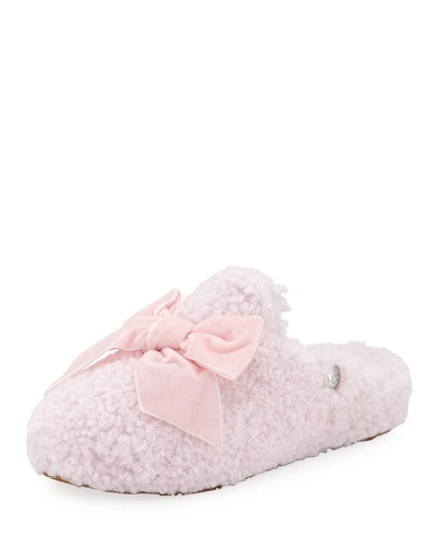 Ugg Addison Velvet-bow Curly Sheepskin Slippers In Seashell Pink