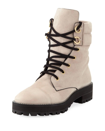 Stuart Weitzman Lexy Suede Lace-up Hiker Boots In Stone