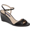 Stuart Weitzman Gloria Leather Wedge Sandals In Black Dress Nappa