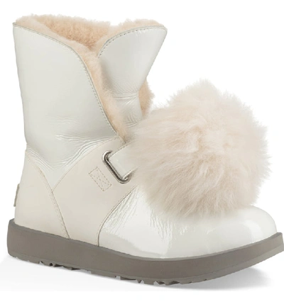 Ugg Isley Waterproof Patent Boots With Shearling Pompom In White
