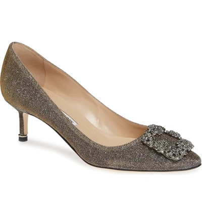 Manolo Blahnik Hangisi Crystal Embellished Pointed Toe Pump In Bronze Notturno