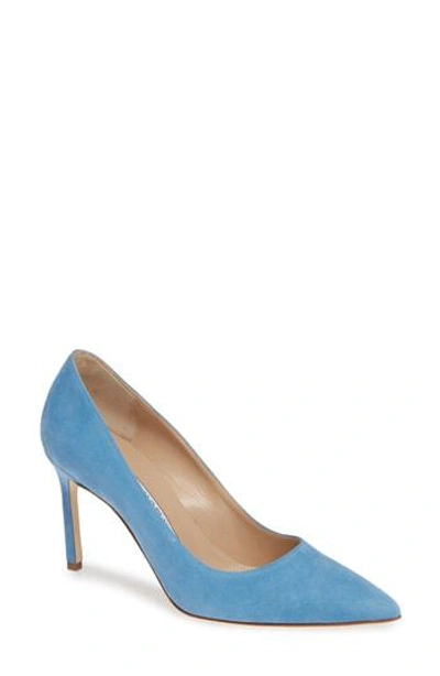 Manolo Blahnik Bb Pointy Toe Pump In Powder Blue Suede