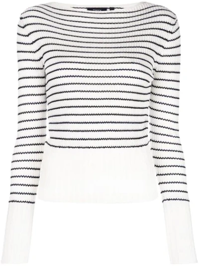 Theory Striped Boat-neck Pullover Sweater In Ivory/black