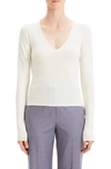 Theory Refine V-neck Wool Long-sleeve Pullover Sweater In Ivory
