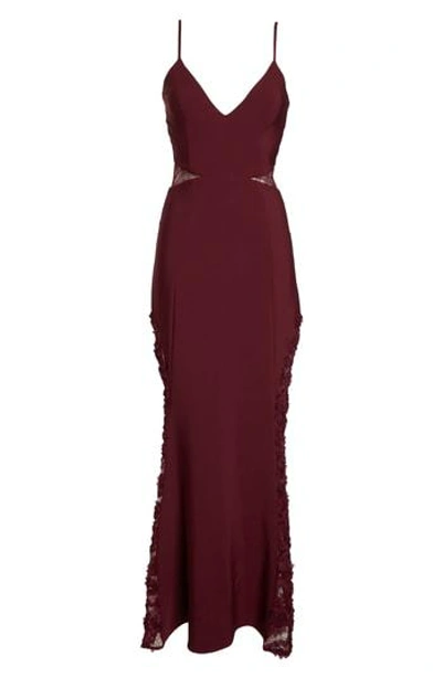 Maria Bianca Nero Shannon Lace Inset Gown In Burgundy