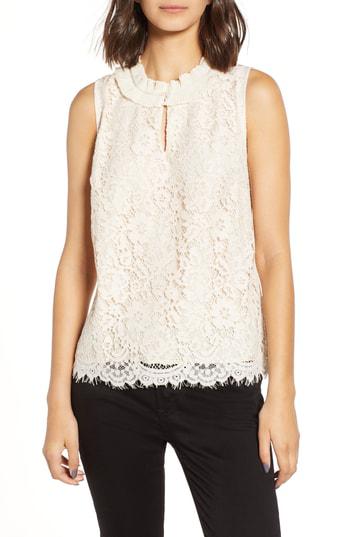 j crew lace ruffle neck top