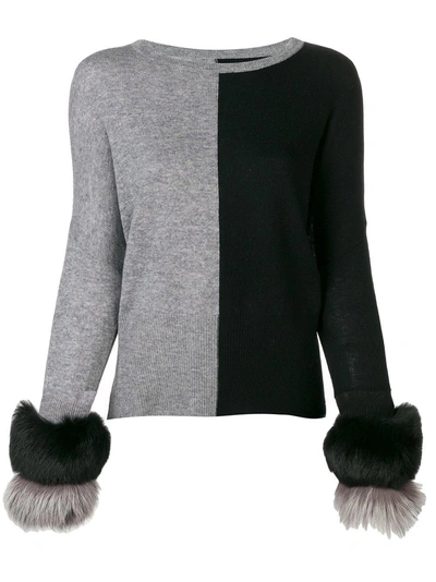 Izaak Azanei Two-tone Fur Cuff Sweater - Black