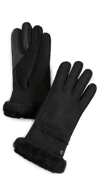 Ugg Seamed Touchscreen Compatible Genuine Shearling Lined Gloves In Black
