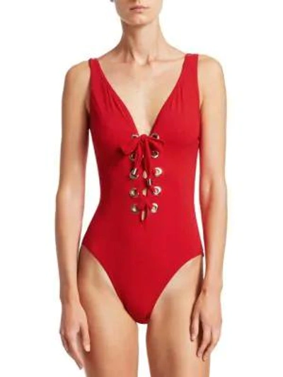 Karla Colletto Swim Viviana Lace-up One-piece Swimsuit In Cherry