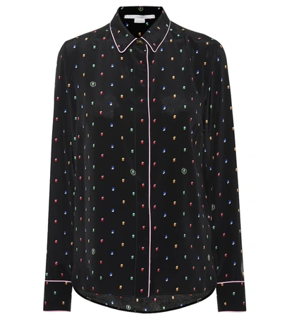 Stella Mccartney Ditsy Printed Silk Piped Blouse In Navy