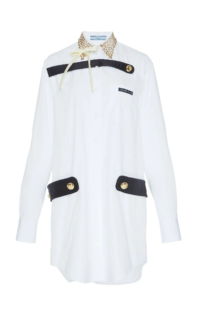 Prada Embellished Cotton-poplin Shirt Dress In White