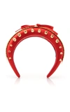 Prada Bow-detailed Embellished Satin Headband In Red