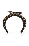Prada Bow-detailed Embellished Satin Headband In Black