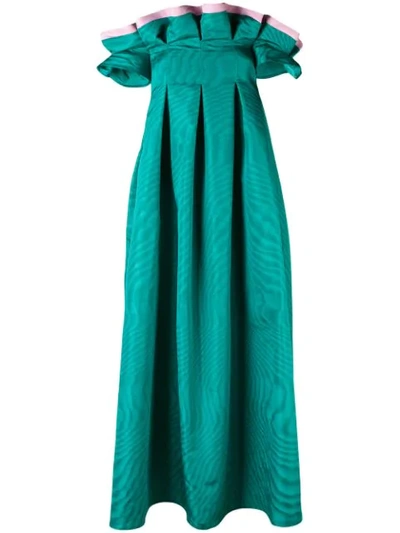 Talbot Runhof Bi-colour Flared Dress In Green