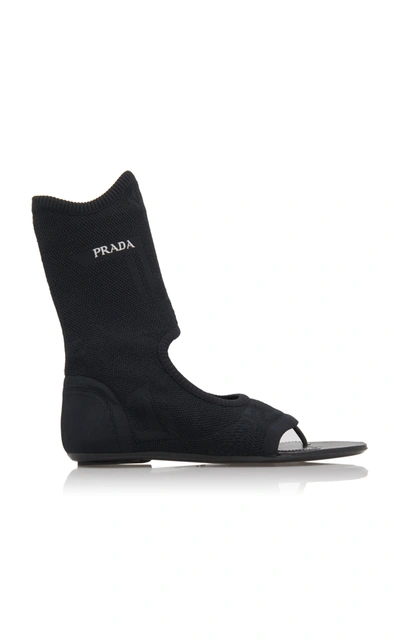 Prada Knitted Flat Sandals In Black