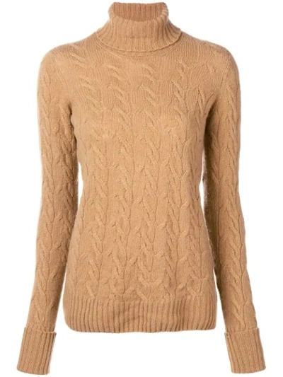 Drumohr Cable Knit Turtle Neck Sweater In Neutrals