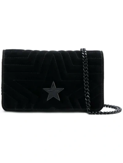 Stella Mccartney Stella Star Small Velvet Shoulder Bag In Black