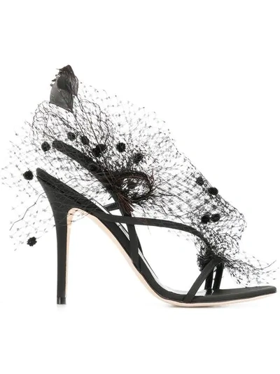 Andrea Mondin Anne Veil And Feathers Sandals In Black