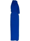 Versace High-neck Scarf Detail Silk Maxi Dress - Blue