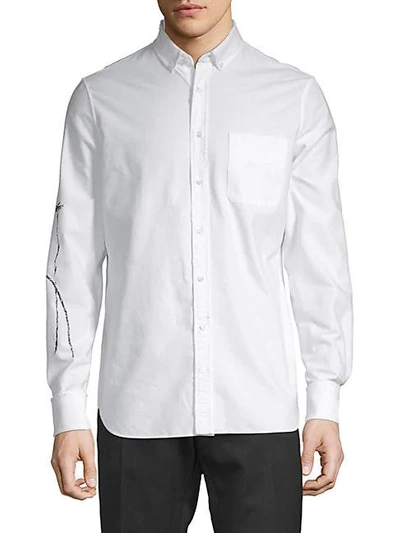 Valentino Graphic Sleeve Cotton Button-down Shirt In White