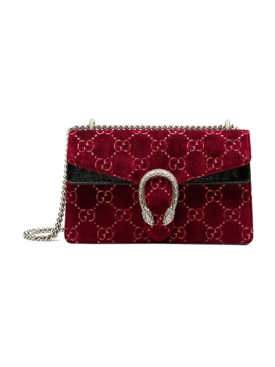 Gucci Red Dionysus Large Logo Embossed Velvet Shoulder Bag