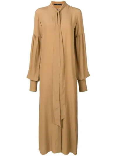 Rokh Long Tie Neck Dress In Brown