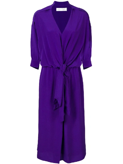 Victoria Victoria Beckham Tied Washed-silk Shirt Dress In Purple