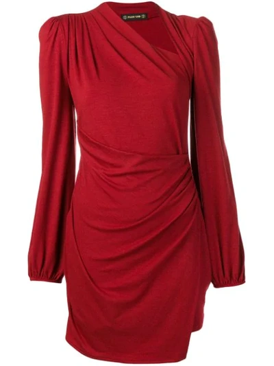Plein Sud Ruched Asymmetric Mini Dress In Red