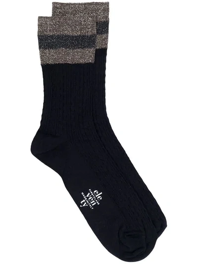 Eleventy Striped Print Socks - 黑色 In Black