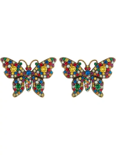 Gucci Crystal Studded Butterfly Earrings In Yellow