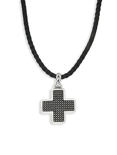 John Hardy Leather & Sterling Silver Cross Pendant Necklace In Black
