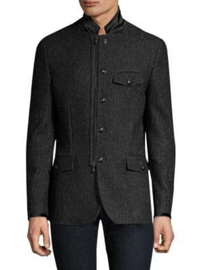 John Varvatos Tailored Wool-blend Marled Coat In Black White