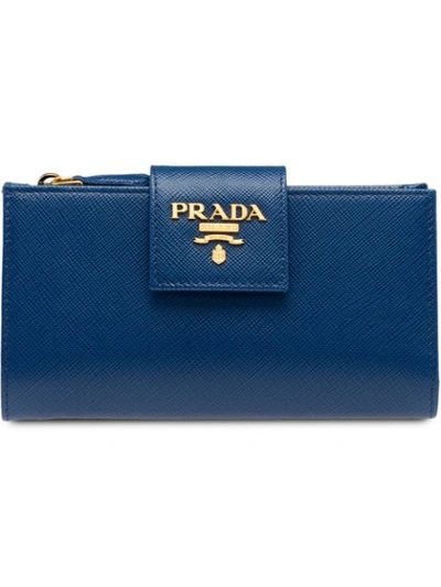 Prada Medium Logo Wallet In Blue