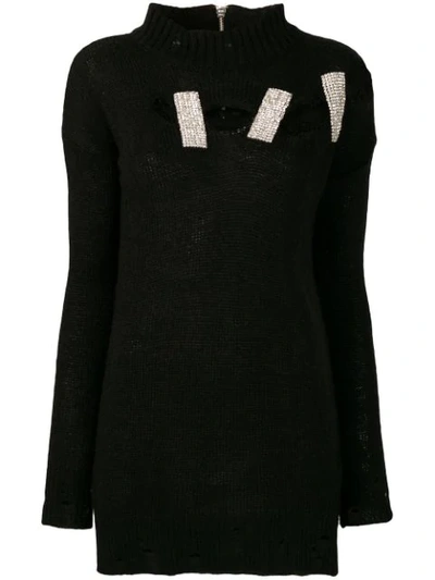 Marco Bologna Embellished Distressed Knitted Sweater - Black
