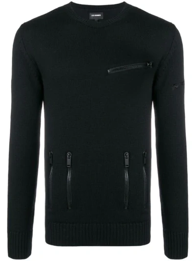 Les Hommes Fine Knit Fitted Jumper In Black