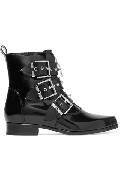 Alexander Mcqueen Woman Studded Glossed-leather Ankle Boots Black