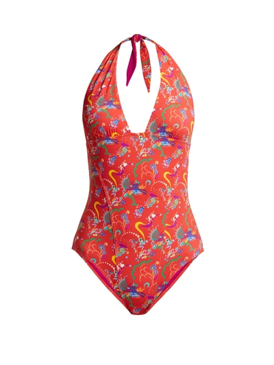 Etro Halterneck Paisley-print Swimsuit In Red