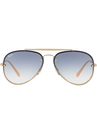 Ray Ban Blaze Aviator Sunglasses Gold Frame Blue Lenses 58-13