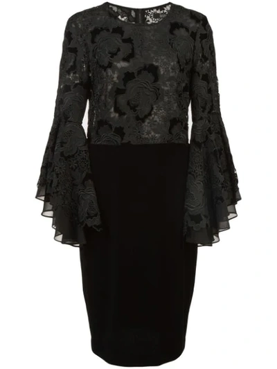 Badgley Mischka Lace Ruffle Sleeve Cocktail Dress In Black