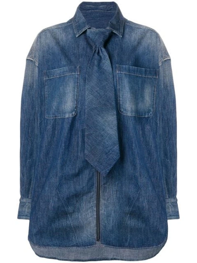 Diesel Red Tag Detachable Tie Denim Shirt In Blue