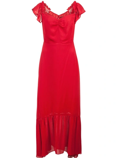 Reformation Butterfly Off-the-shoulder Ruched Georgette Maxi Dress In Red