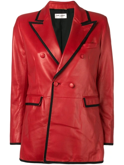 Saint Laurent Double Breasted Nappa Leather Jacket In Red