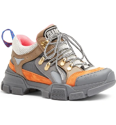 Gucci Flashtrek Hiker Sneaker In Grey/ Orange