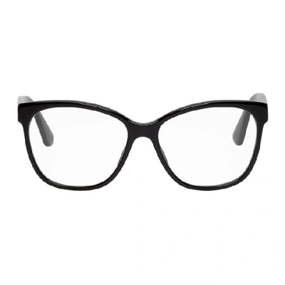 Gucci Black Crystal Logo Cat-eye Glasses In 001 Sblack