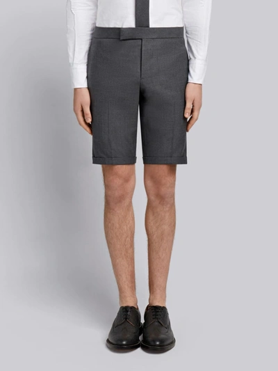 Thom Browne Engineered Striped Side Seam Solid Wool Twill Skinny Shorts In Grey