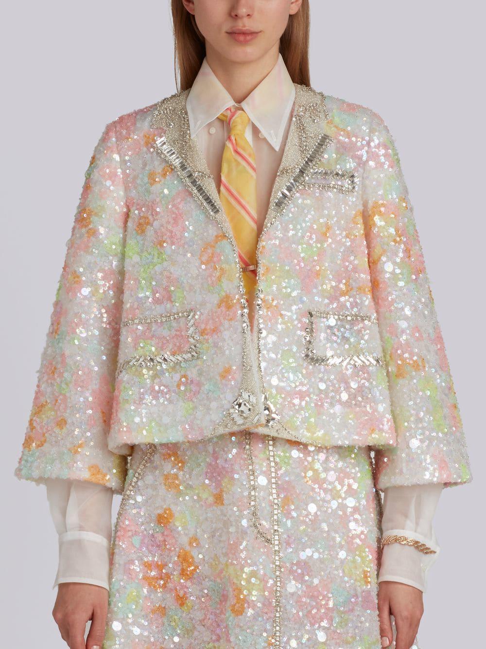 Thom Browne Trompe L Oeil Swing Jacket In Opalescent Crystal Embroidery With Diamond Collar