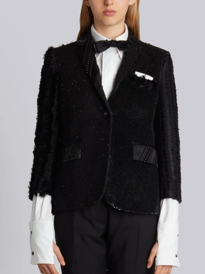 Thom Browne High Armhole Single Breasted Sport Coat In Double Bonded Heavy Silk Charmeuse With Allov In Black