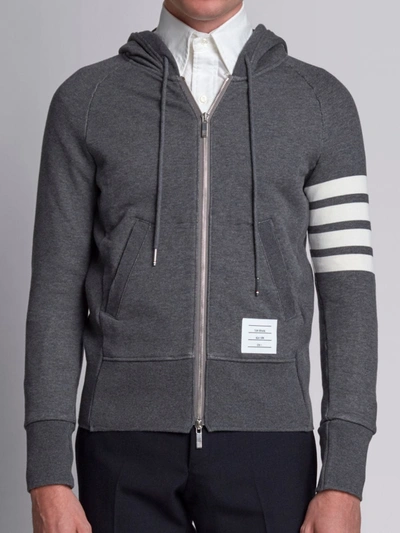Thom Browne Engineered 4-bar Zip-up Jersey Hoodie In Grey