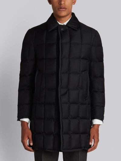Thom Browne Downfilled Classic Bal Collar Overcoat With Grosgrain Tipping In Black Super 130's Wool